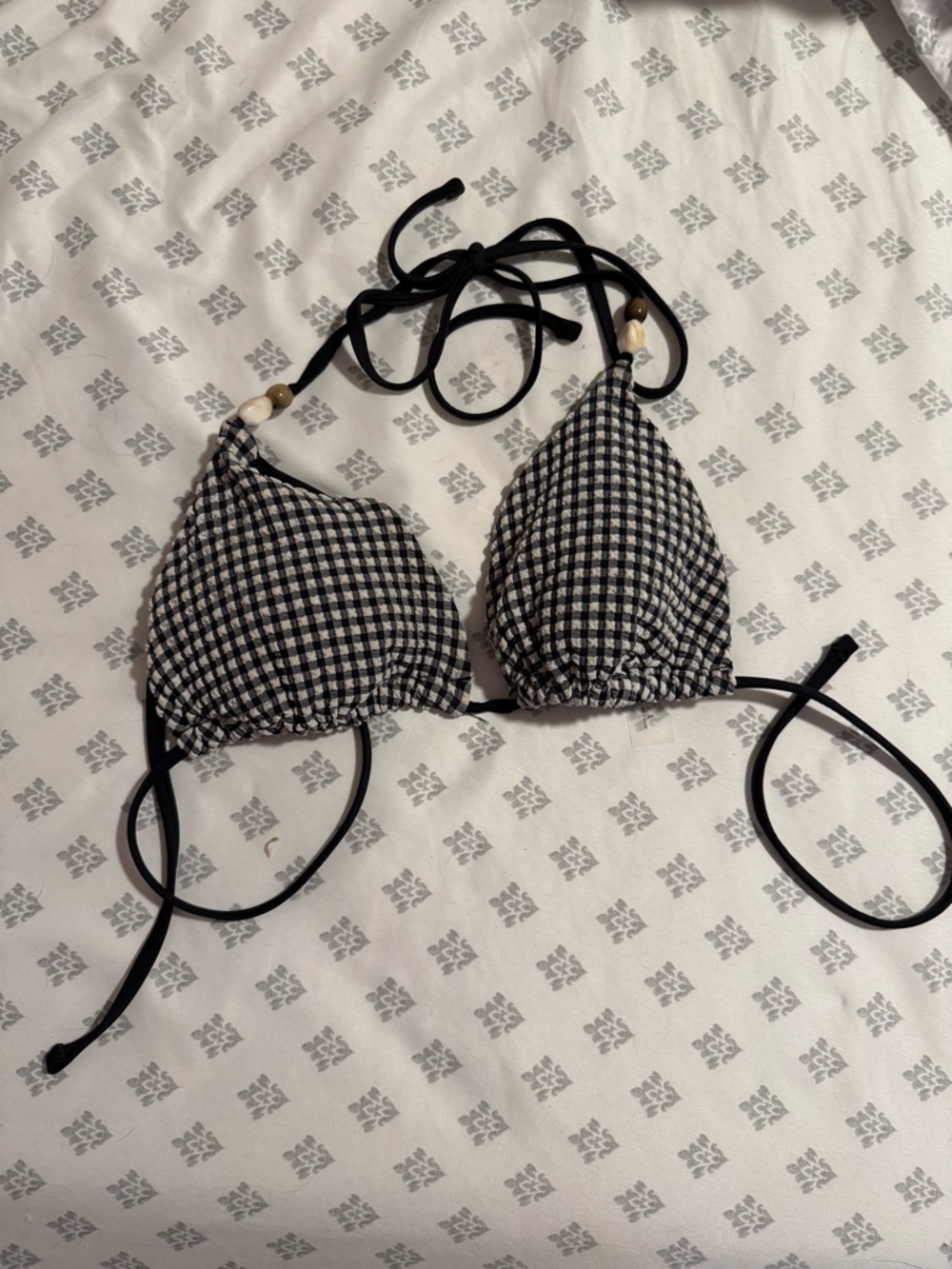 Abercrombie & Fitch Black and White Gingham Triangle Bikini Top